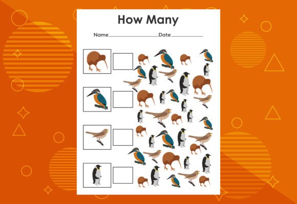 How Many Bird Tasks? Illustration Feuilles de Travail et Matériel d'Enseignement Par makhondesign