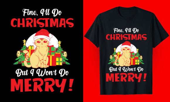 Merry Christmas Cat T Shirt Design Graphic T-shirt Designs By Pod T-shirt Business 99