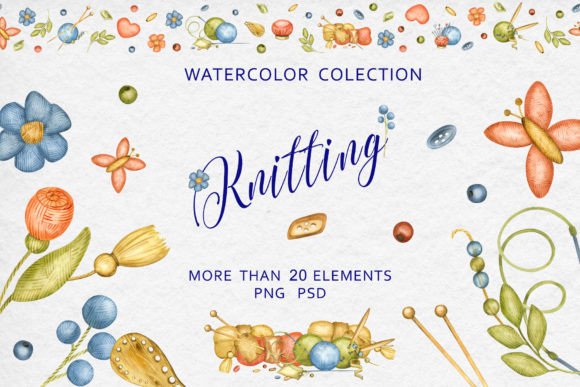 Knitting. Collection Watercolor Elements Graphic Illustrations By Elena_Zakharova_ART