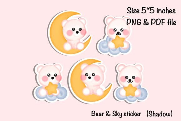 Bear & Sky Stickers Grafica Illustrazioni Stampabili Di SPsweet