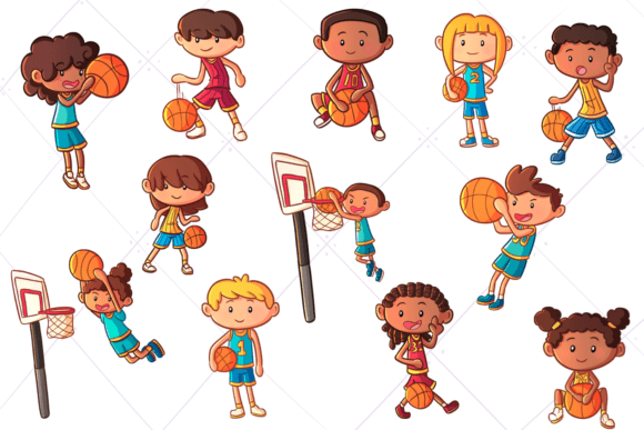 Kids Playing Basketball Clip Art Graphic Illustrations By Keepinitkawaiidesign