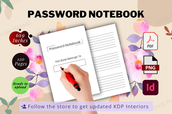 Password Notebook - Editable KDP File Graphic KDP Interiors By Ovi's Publishing