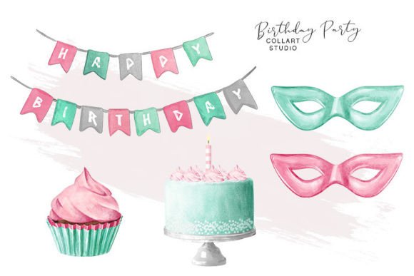 Birthday Party Clipart, Happy Birthday Gráfico Ilustraciones Imprimibles Por collartstudio