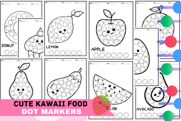 Cute Kawaii Food Dot Markers Graphic Coloring Pages & Books Kids By Teachermmm