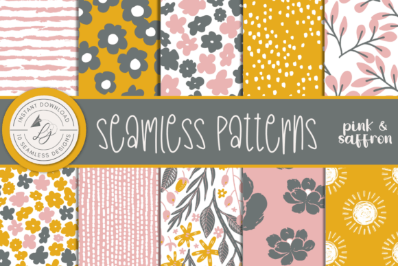Pink and Yellow Floral Pattern Set Graphic Patterns By Leila James Paper Co.