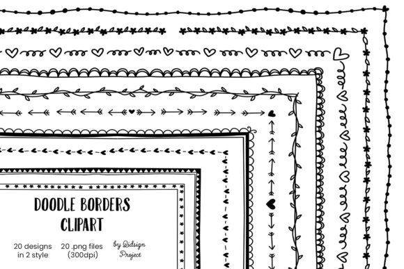 20 Doodle Borders Clipart, Decorative Grafik Druckbare Illustrationen Von qidsign project