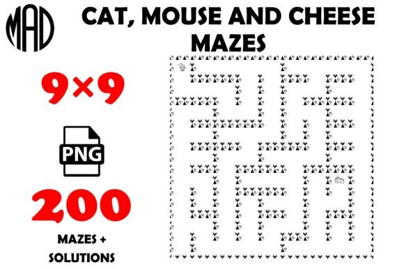 Cat, Mouse and Cheese 9×9 Mazes Grafika Wnętrza KDP Przez Marina Art Design