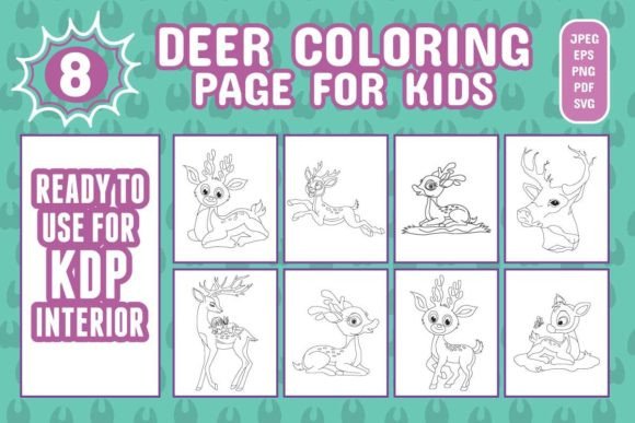 Deer Coloring Book for Kids Grafik Ausmalseiten & Malbücher für Kinder Von Design Zone