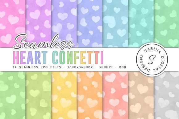 Pastel Heart Confetti Seamless Patterns Grafika Papierowe Wzory Przez Sabina Leja