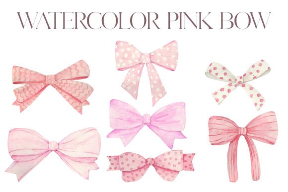 Watercolor Pink Bow Clipart Png Graphic Illustrations By Julia Bogdan