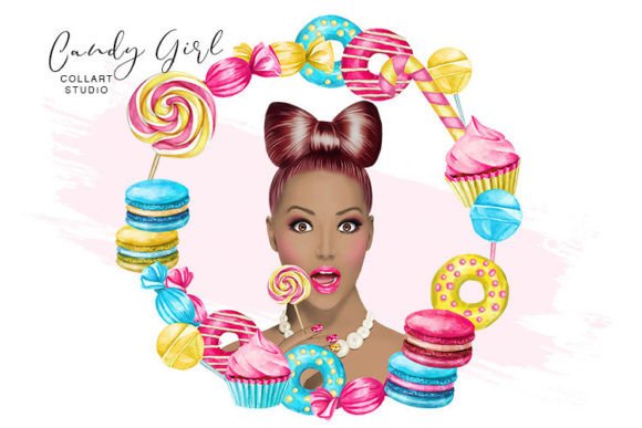 Candy Girl Clip Art, Candy Wreath, Sweet Grafika Ilustracje do Druku Przez collartstudio