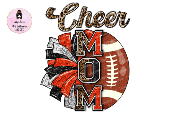 Football Cheer Mom Orange Pom Graphic T-shirt Designs By LadyAndBuns