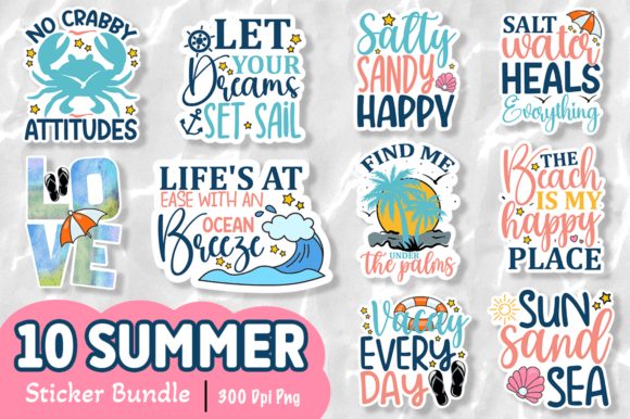 Summer Printable Sticker Bundle Graphic Crafts By Regulrcrative