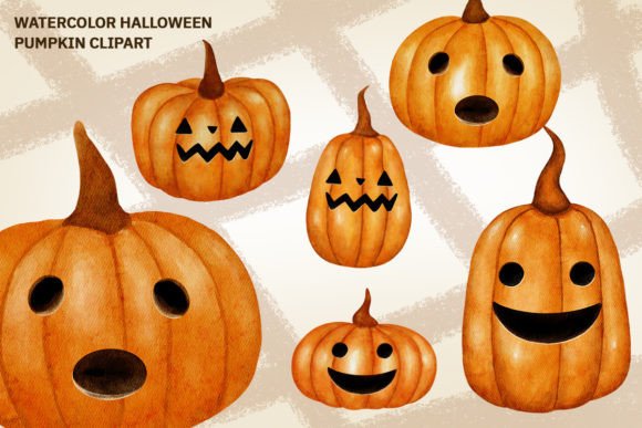 Watercolor Halloween Pumpkin ClipArt Gráfico Ilustraciones Imprimibles Por kitsada101