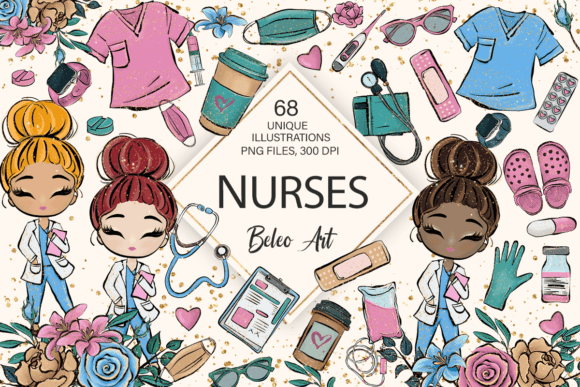 Nurses and Doctors Medical Clipart Gráfico Ilustraciones Imprimibles Por Beleo Art