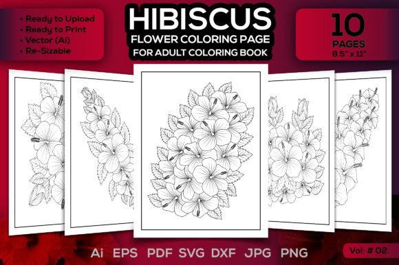 Hibiscus Coloring Page of Flower Bundle Graphic Coloring Pages & Books Adults By TeamlancerBD