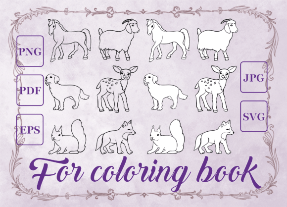 Animals Set for Children's Coloring Book Gráfico Páginas y libros de colorear para niños Por Irish Solo