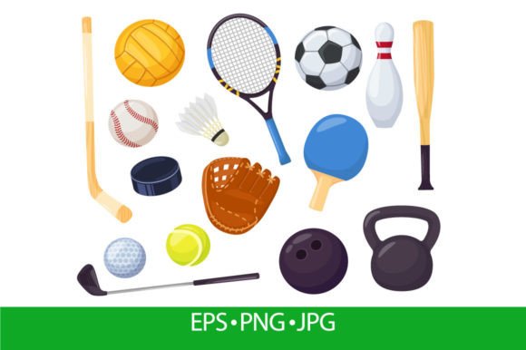 Cartoon Sports Equipment, Different Ball Illustration Icônes Par frogella.stock