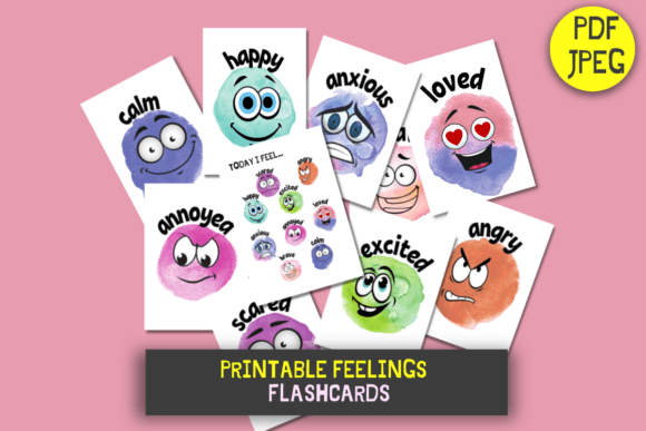 Feelings and Emotions Flashcards Graphic Print Templates By KY Designx