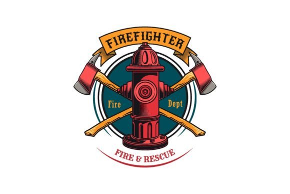 Firefighter Patch. Badges with Axes, Hyd Grafik Druckbare Illustrationen Von pch.vector