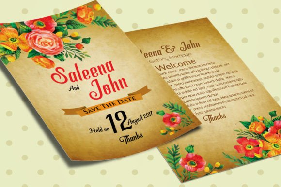 Floral Wedding Invitation Card Gráfico Modelos de Impressão Por Leza Sam