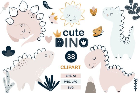 Cute Baby Dinosaur Set Gráfico Ilustraciones Imprimibles Por owlasyashop