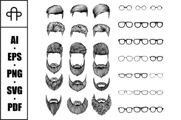 Men Hair Mustache and Beard Style Graphic Illustrations By Andypp