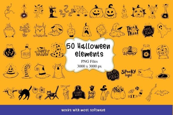 50 Halloween Elements PNG Illustration Illustrations Imprimables Par Millie Her Majesty