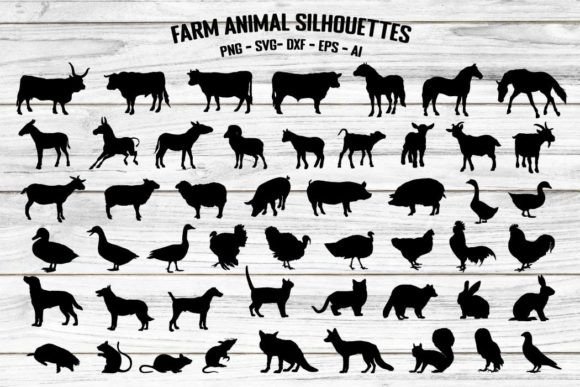 Farm Animal Silhouettes Vector Set Graphic Crafts By SeaquintDesign