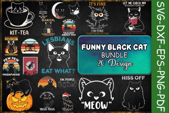 Funny Black Cat Bundle Gráfico Manualidades Por Turtle Rabbit
