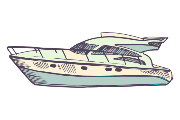 Modern Yacht Color Sketch. Hand Drawn Sp Grafika Ilustracje do Druku Przez onyxproj
