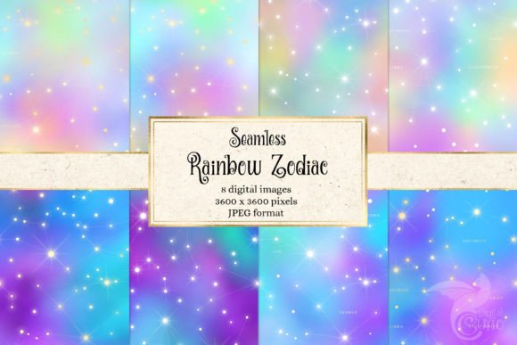 Rainbow Zodiac Digital Paper Illustration Textures de Papier Par Digital Curio