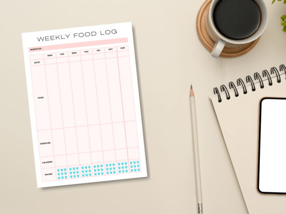 Clean Weekly Food Log Planner Graphic KDP Interiors By DesignScape Arts