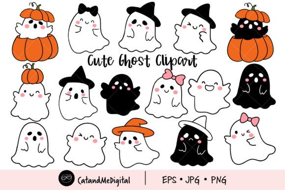 Cute Ghost Clipart Graphic Illustrations By CatAndMe