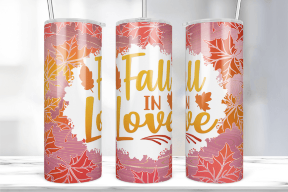 Fall in Love, Autumn Leaves Tumbler Wrap Gráfico Plantillas de Impresión Por Marshall Designs