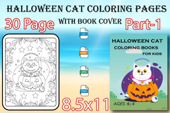 Halloween Cat Gráfico Páginas para colorear IA Por GoLdeN ArT