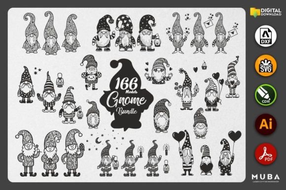 166 Pcs Christmas Gnome Bundle SVG Graphic 3D Christmas By mubalazer