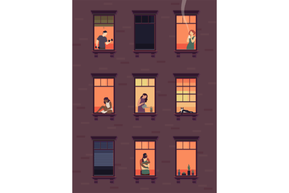 Windows with Neighbors. Residential Exte Graphic Illustrations By yummybuum