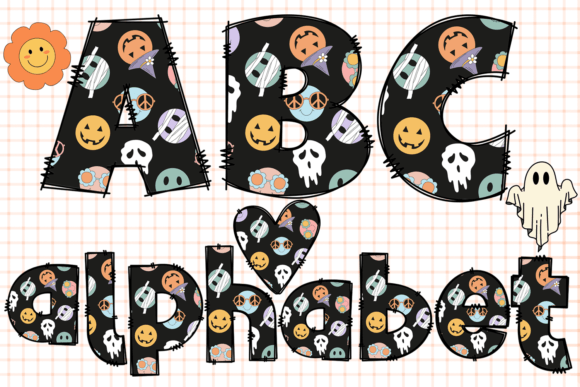 Retro Halloween Doodle Alphabet & Numbers Grafik Plotterdateien Von auaino.art