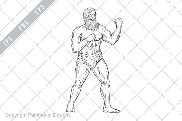 Bearded Boxer Fighting Stance Drawing Graphic Illustrations By patrimonio