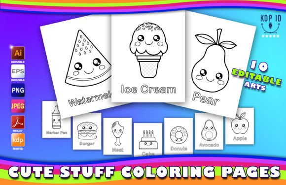 Cute Stuff Coloring Pages - KDP Interior Gráfico Palavras-chave do KDP Por KDP ID