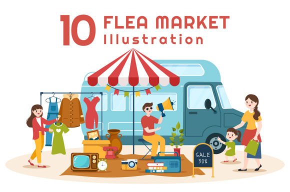 10 Flea Market Second Hand Shop Design Graphic Illustrations By denayunecf