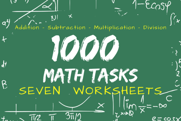 1000 Math Tasks | Seven Math Worksheets Graphic KDP Interiors By Mary's Designs