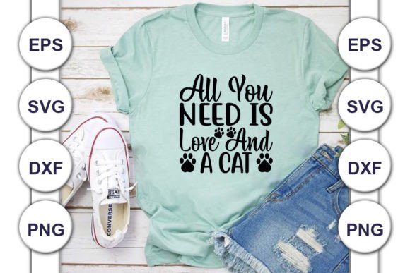 Cat SVG Design, ALL YOU NEED is LOVE and Gráfico Plantillas de Impresión Por asmabinti sumiya