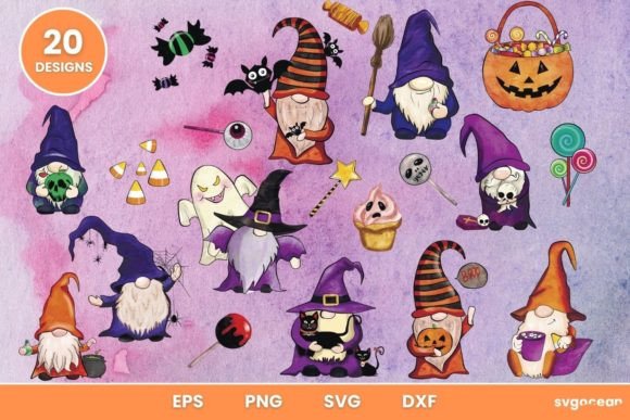 Halloween Mystical Gnomes Clipart SVG Afbeelding Afdrukbare Illustraties Door SvgOcean