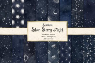 Silver Starry Night Digital Paper Graphic Textures By Digital Curio 1