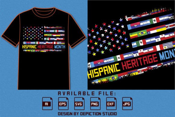 Hispanic Heritage Month Flags Shirt SVG Graphic T-shirt Designs By ABDULLAH AL MAMUN