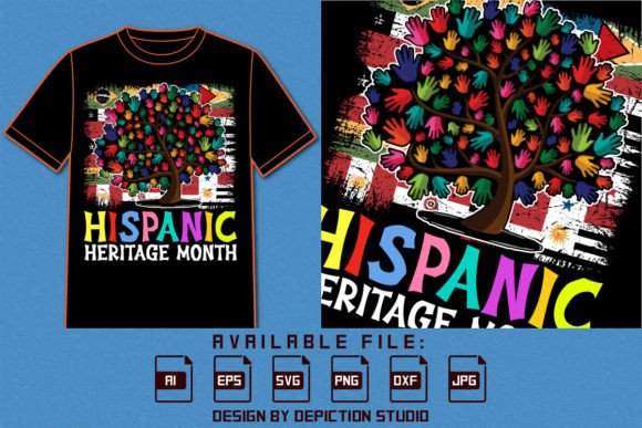Hispanic Heritage Month Hand Tree Flags Graphic T-shirt Designs By ABDULLAH AL MAMUN