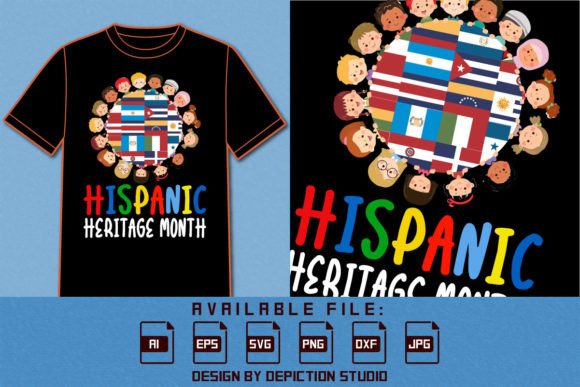 Hispanic Heritage Month Kids Circle Flag Graphic T-shirt Designs By ABDULLAH AL MAMUN
