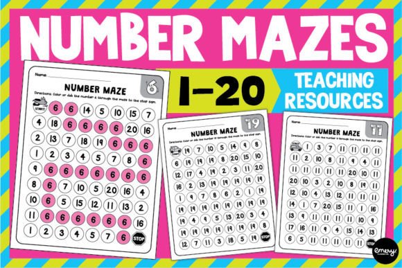Number Mazes 1-20 | Dot the Number Mazes Graphic K By Emery Digital Studio